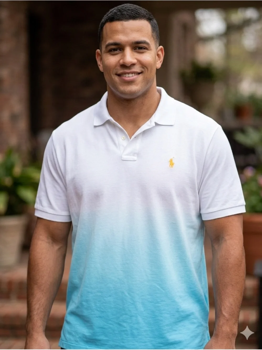 Polo by Ralph Lauren White to Aqua Ombre Short Sleeve Polo